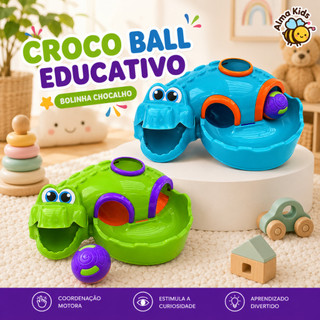 Croco Ball Jacaré Brinquedo Educativo Didático para Bebê e Criança Desenvolve Brincando Estimulo Sensorial Motor TEA TDH