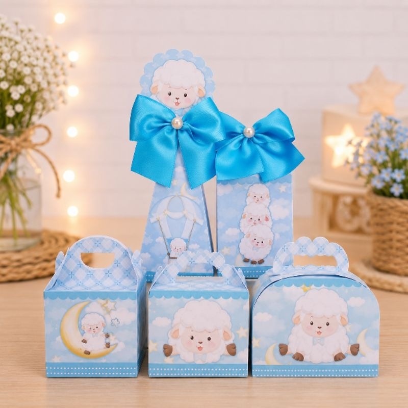 PEGUE E MONTE - Kit Festa Personalizada Ovelhinha Azul  menino  Lembrancinhas Caixinhas para festa
