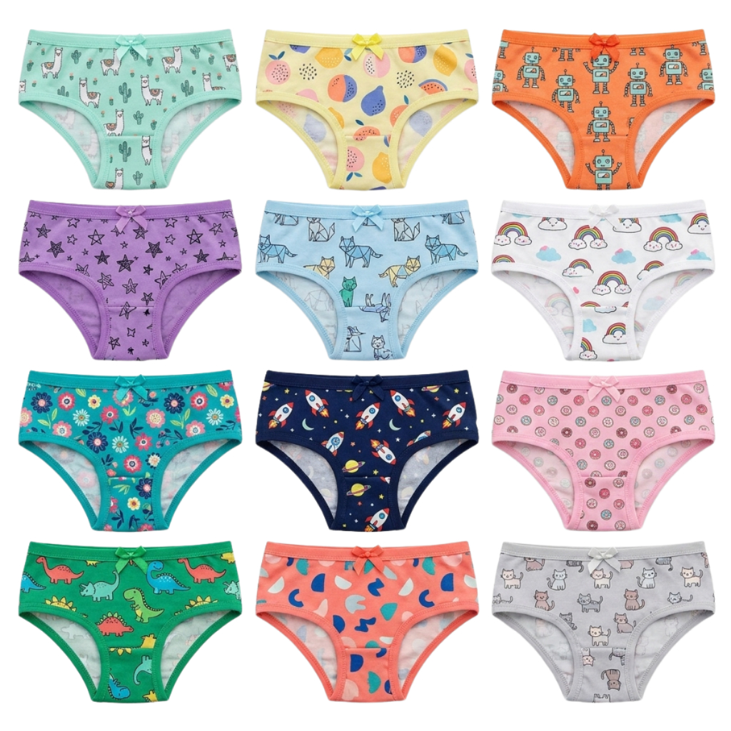Kit Calcinha Infantil Juvenil Menina Moça Microfibra Macia Forro 100% Algodão Estampadas Confortáveis