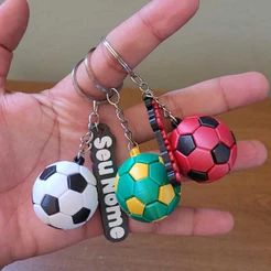 Chaveiro Personalizado Nome + Bola de Futebol 3D - Diversas Cores