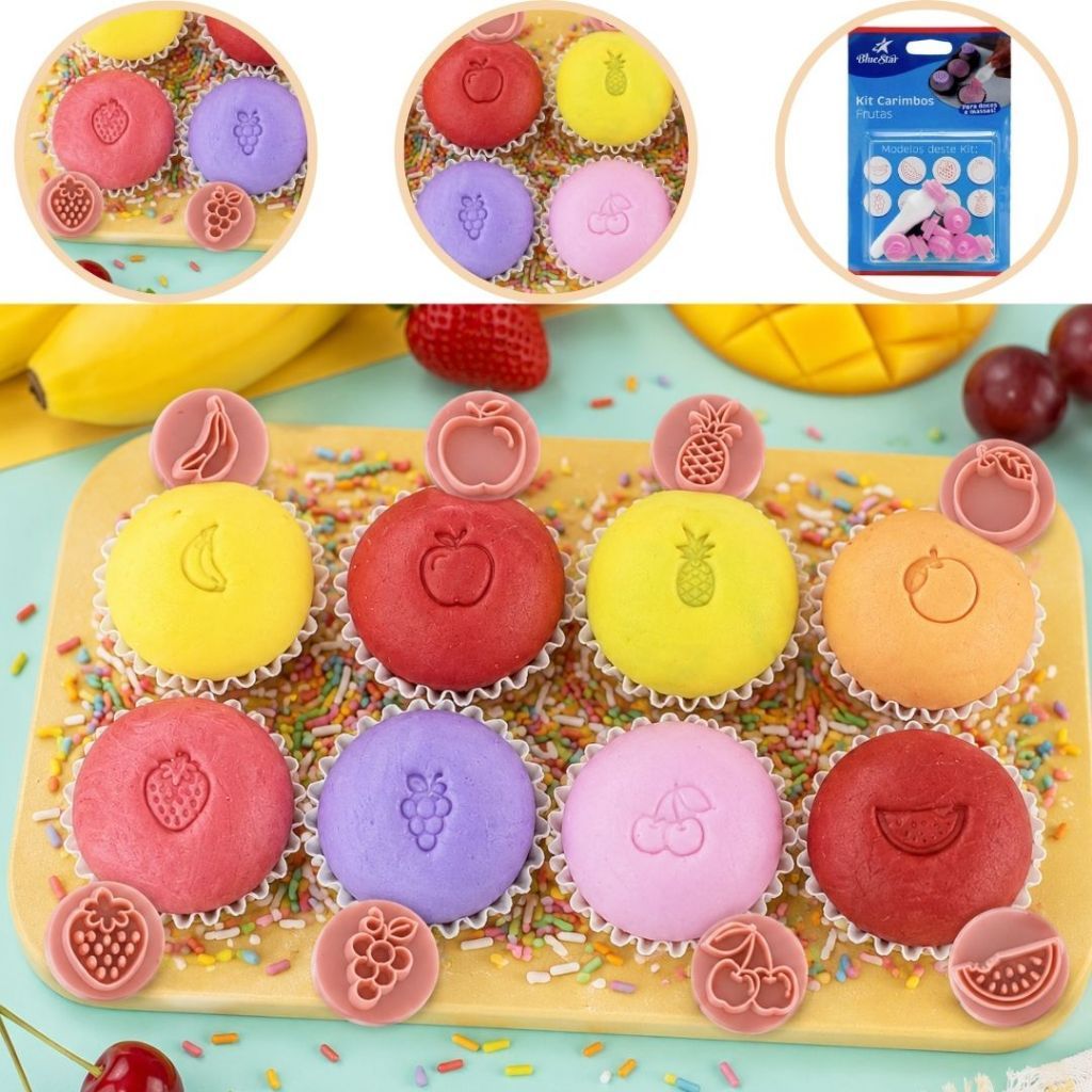 Kit Carimbo FRUTAS Para Brigadeiro Marcador Blue Star Desenho Para Docinho Massa Chocolate Doce E Confeitaria(CHOCO)