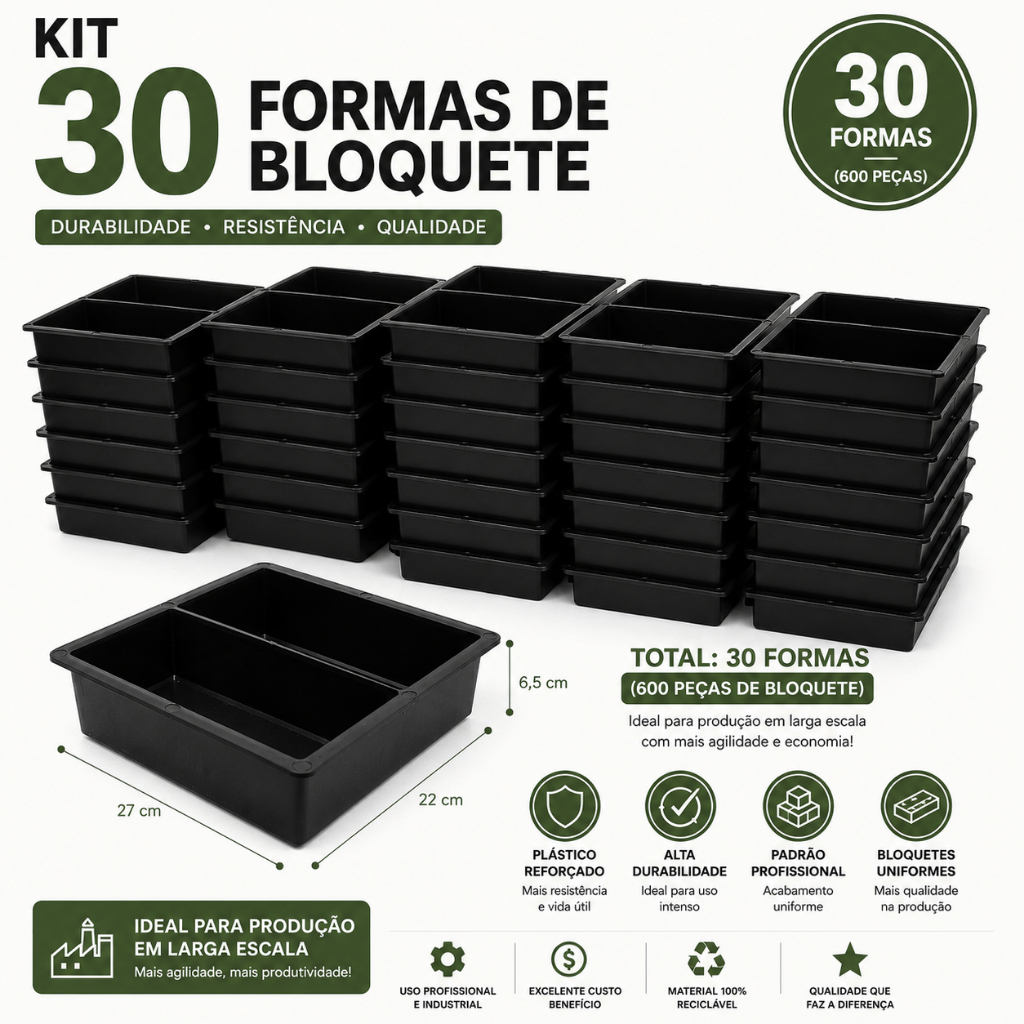 Kit Forma Piso Bloquete Paver Tijolinho Duplo Concreto 20x10x6 (kit de 10 a 50).