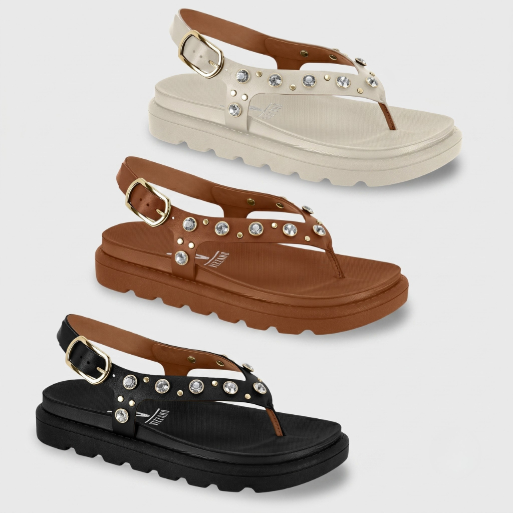 Sandália Vizzano Feminina Flatform Strass Brilho Tira Dedo Conforto