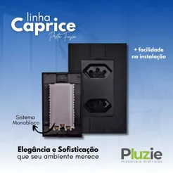 Tomada Dupla Monobloco Preta Fosca Linha Caprice Pluzie 20A