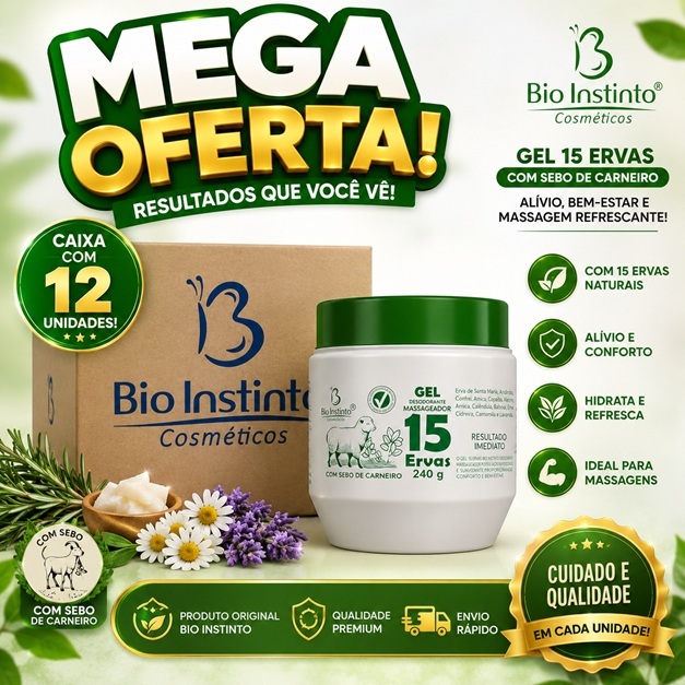 Kit 12 Unidades Gel para Massagens 15 Ervas 240g Bio Instinto