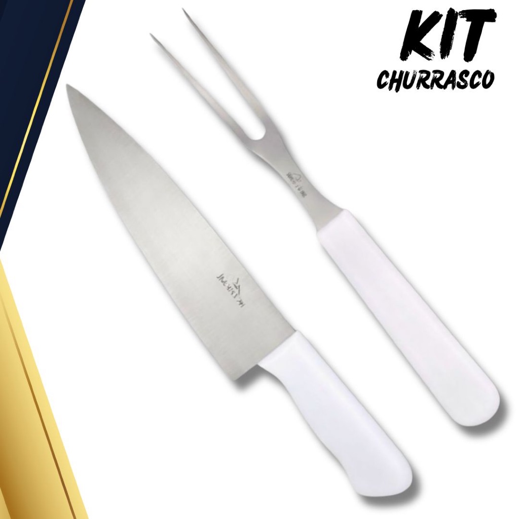 Kit Churrasco Inox Cabo Branco | Kit Trinchante Gourmet Alta Qualidade Kit Faca Mais Garfo Churrasco