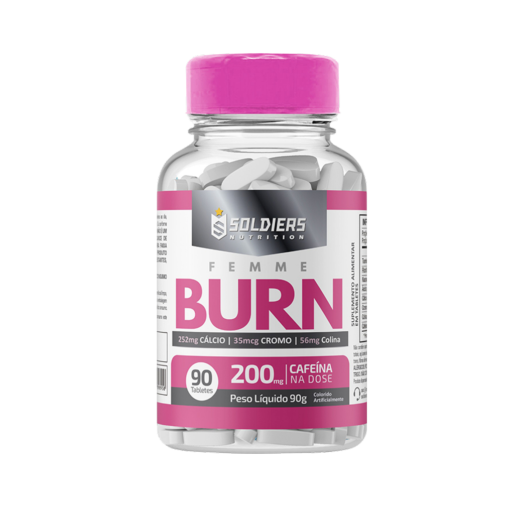 Imagem Termogênico Femme Burn 90g Soldiers Nutrition Cafeína Energia Queima de Gordura Definição Corporal