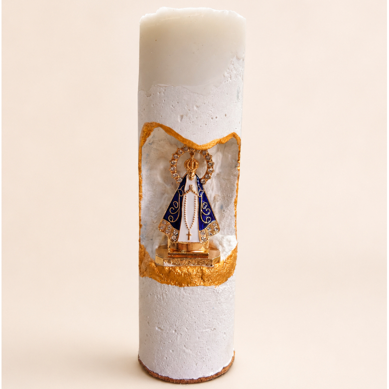Vela Oratório Pequena Nossa Senhora Aparecida Branca Aromática Presente Decoração Lembrancinha