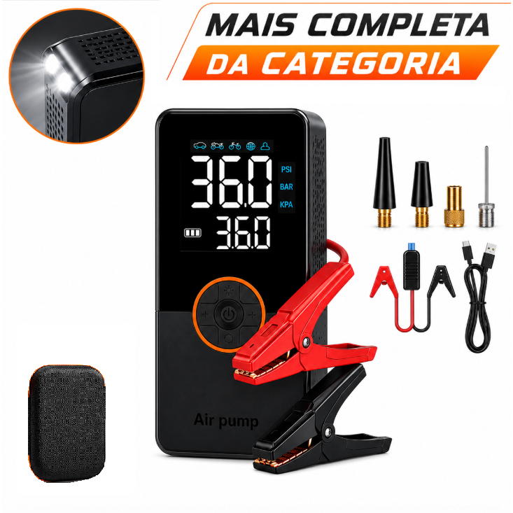 Bomba de Encher Pneu Portátil 4 em 1 Compressor de Ar Bateria Calibrador de Carro Auto - Oferta