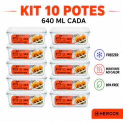 Potes Hermético Vidro Tampa 4 Travas 640ml Retangular Forno Freezer Marmita Fitness