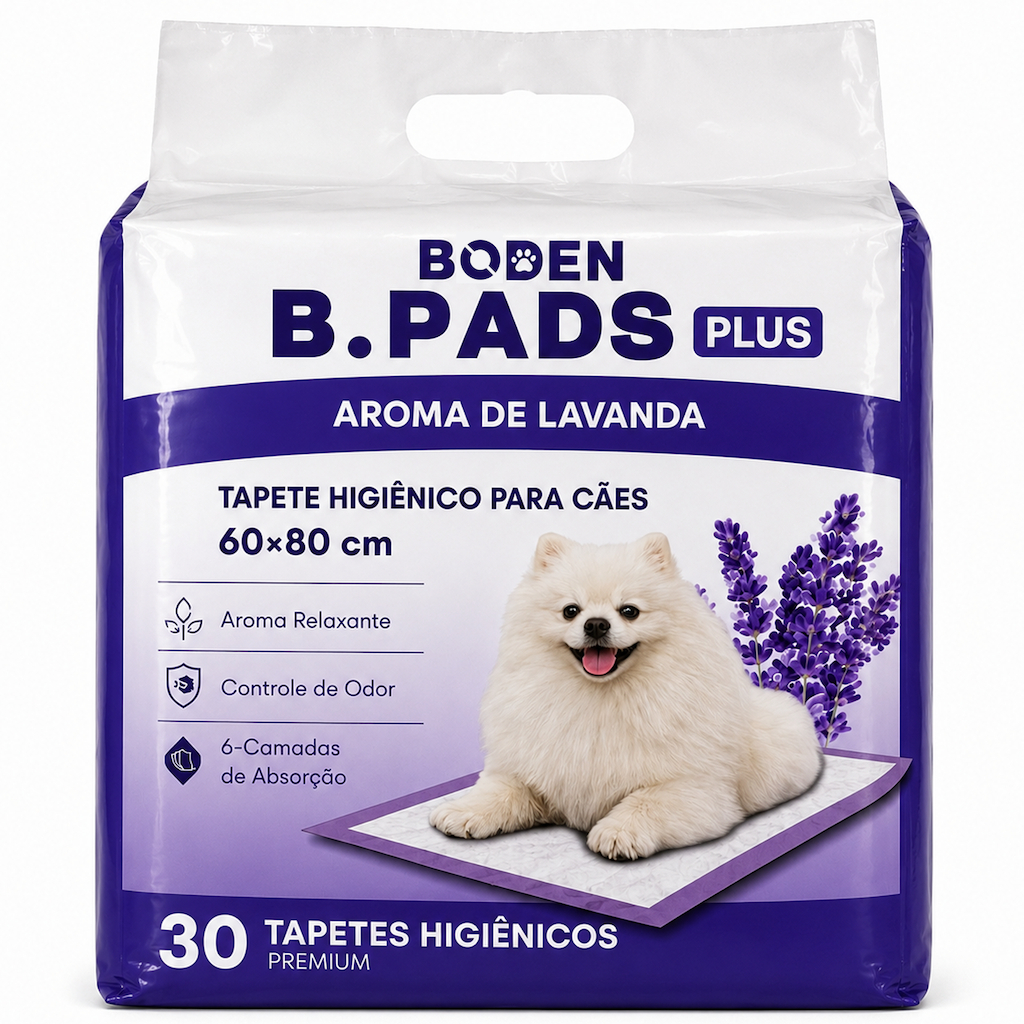 Tapete Higiênico Absorvente de Xixi 60x80cm Cães Cachorro Pet Grande Fragrância de Lavanda 30uni Boden B.Pads