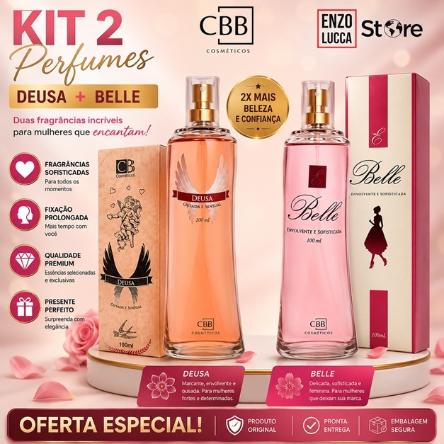 Kit 2 Perfumes Feminino Deusa + Belle Deo Colônia 100ml