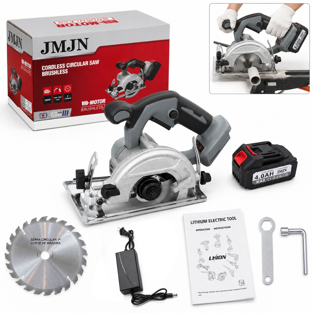JMJN Serra Circular Sem Fio 48V Brushless com 1 Bateria Alta Potência Profission