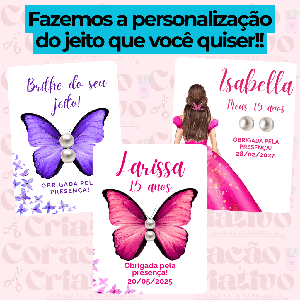 Kit Tags com Brinco de Pérola Aniversário Mimo Cliente Lembrancinha Personalizadas
