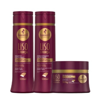 Kit Haskell Liso com Força Disciplinante 3 Produtos Shampoo 300 ml Condicionador 300 ml Máscara 300g