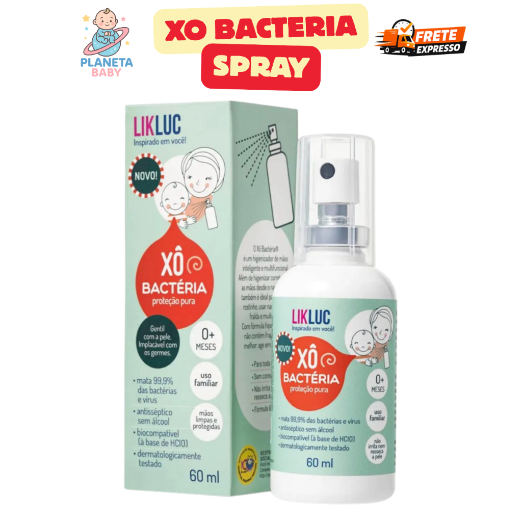 Xô Bactéria Spray Infantil Sem Álcool Limpa Higienizador de Maos Likluc 60ml - Maos Limpinhas