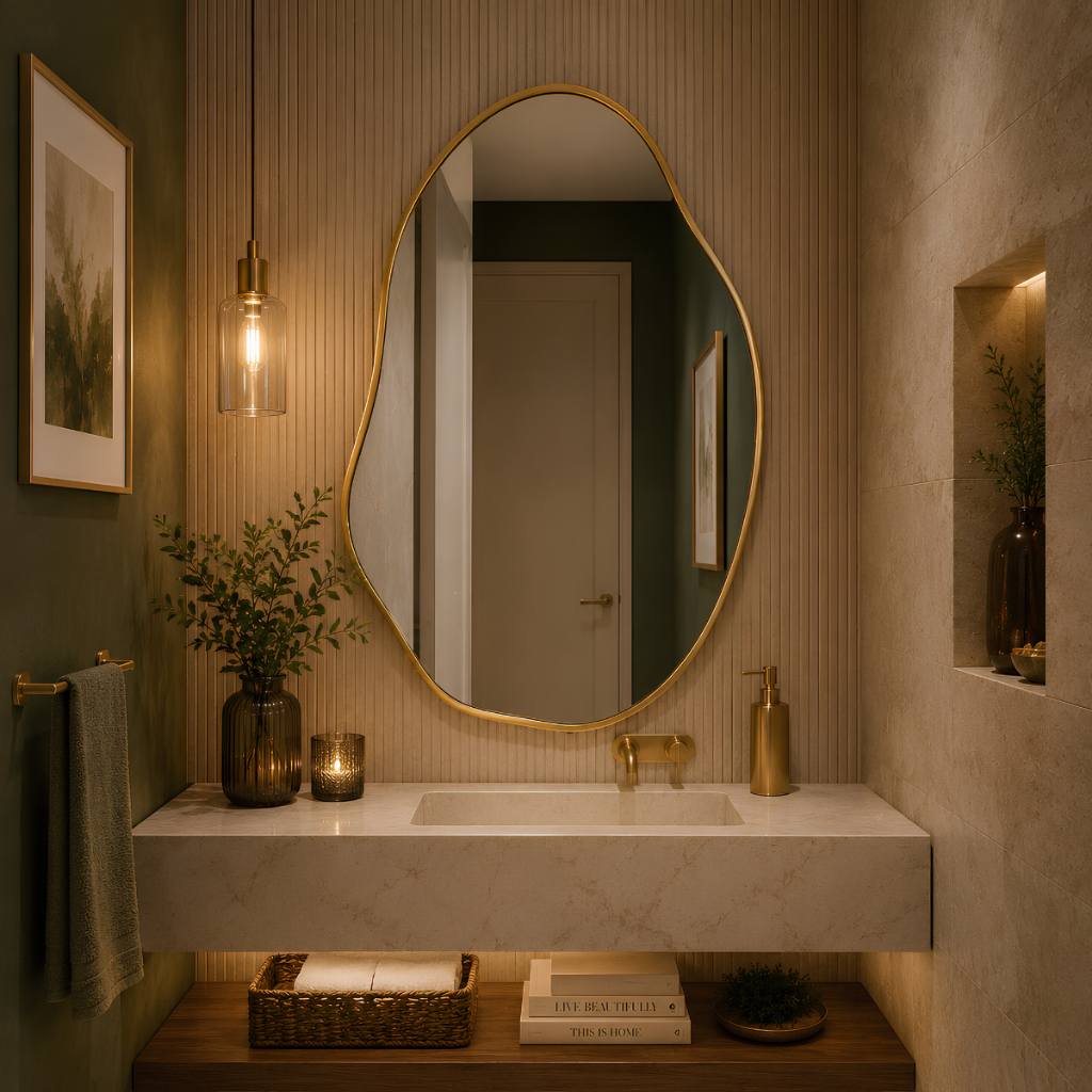 Espelho Lopazzi Orgânico 90x50cm Pinterest Com Moldura de Alumíni Quarto Sala Banheiro Decoração · foto 2