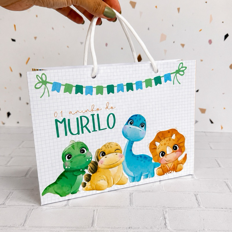 Sacolinha Personalizada Dinossauro Baby | Kit 10 Unidades | Lembrancinha Festa Infantil