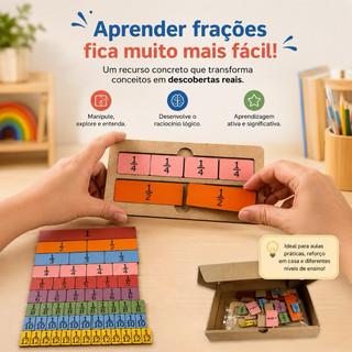 NOVO FORMATO -Tábua das frações equivalentes - Ensinando fração - Réguas fracionária - 51 pçs - MDF