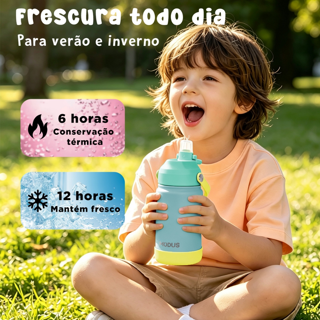 Garrafa Modus Térmica 420ml Infantil Aço Inoxidável Com Canudo Autocolantes Bico Silicone · foto 2