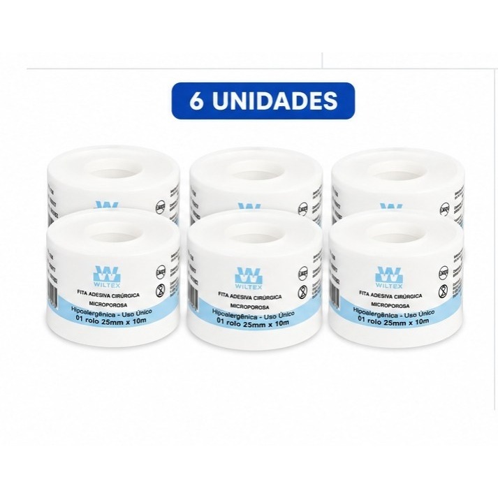 Kit 6 Fita Microporosa Branca 2,5m X 10m - Wiltex