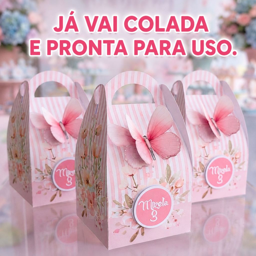 Caixa Borboleta Personalizada | Lembrancinha Festa Infantil | Jardim Encantado | Jardim das Borboletas | Nome e Idade