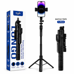 Bastão Tripé 1.75m para Celular Live Video + Controle Bluetooth Para Gravar Video Clips Ml