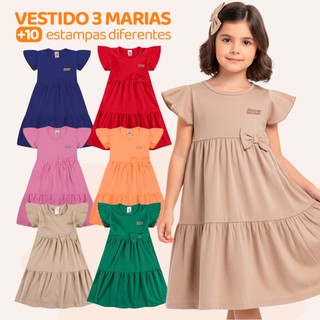 Kit 1, 3 ou 4 Vestido Infantil Menina Verão Três Marias 100% Algodão Com Laço Feminino Fo…