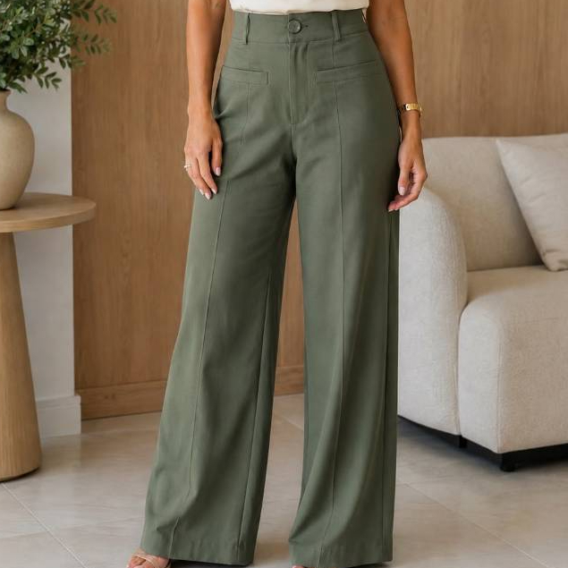 Calça Pantalona Feminina Marrant Alfaiataria Barbie Cintura Alta Elegante Social Casual