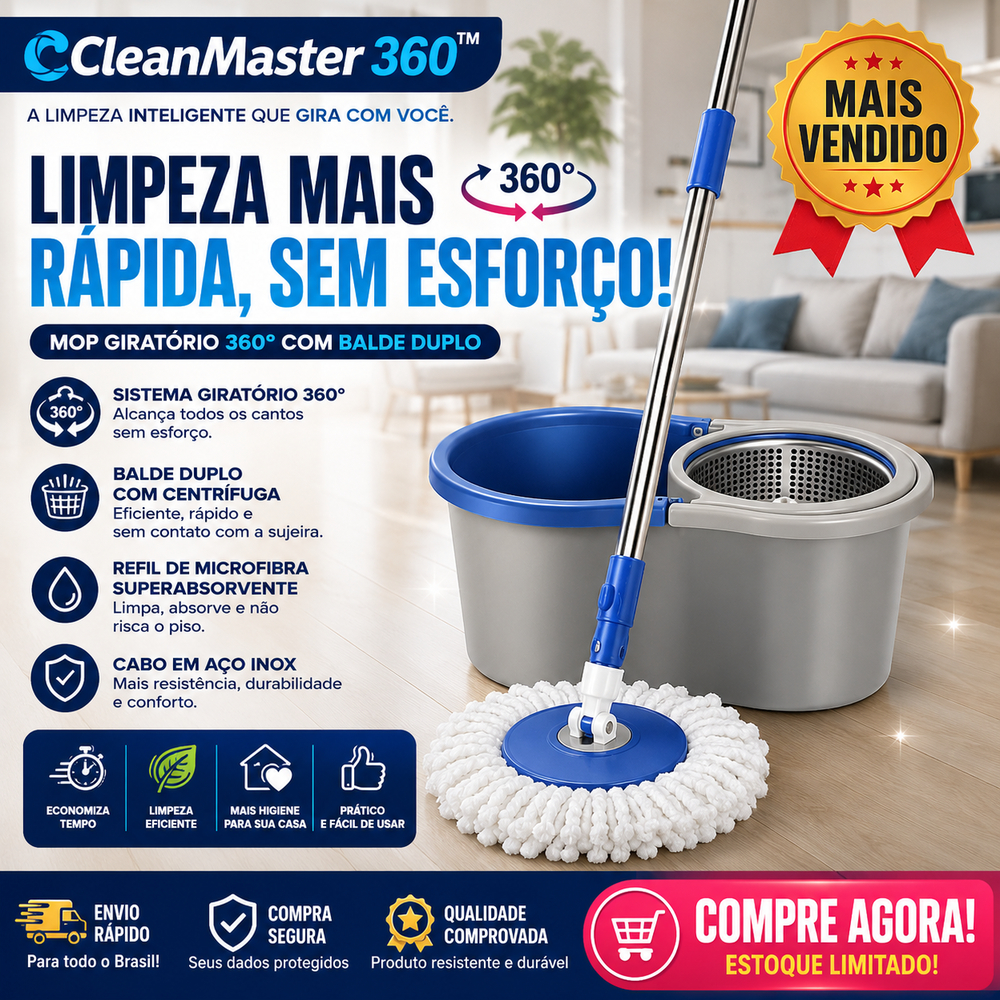 Mop Giratório 360º com Balde Duplo Centrífuga Cabo Inox Refil Microfibra Limpeza Profissional Sortido