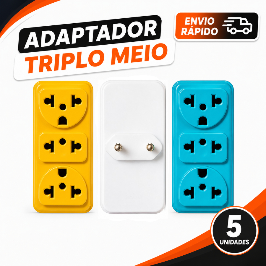 Kit 05 Adaptador De Tomada Triplo Meio Color 03 Entradas 10 A Benjamin T Universal