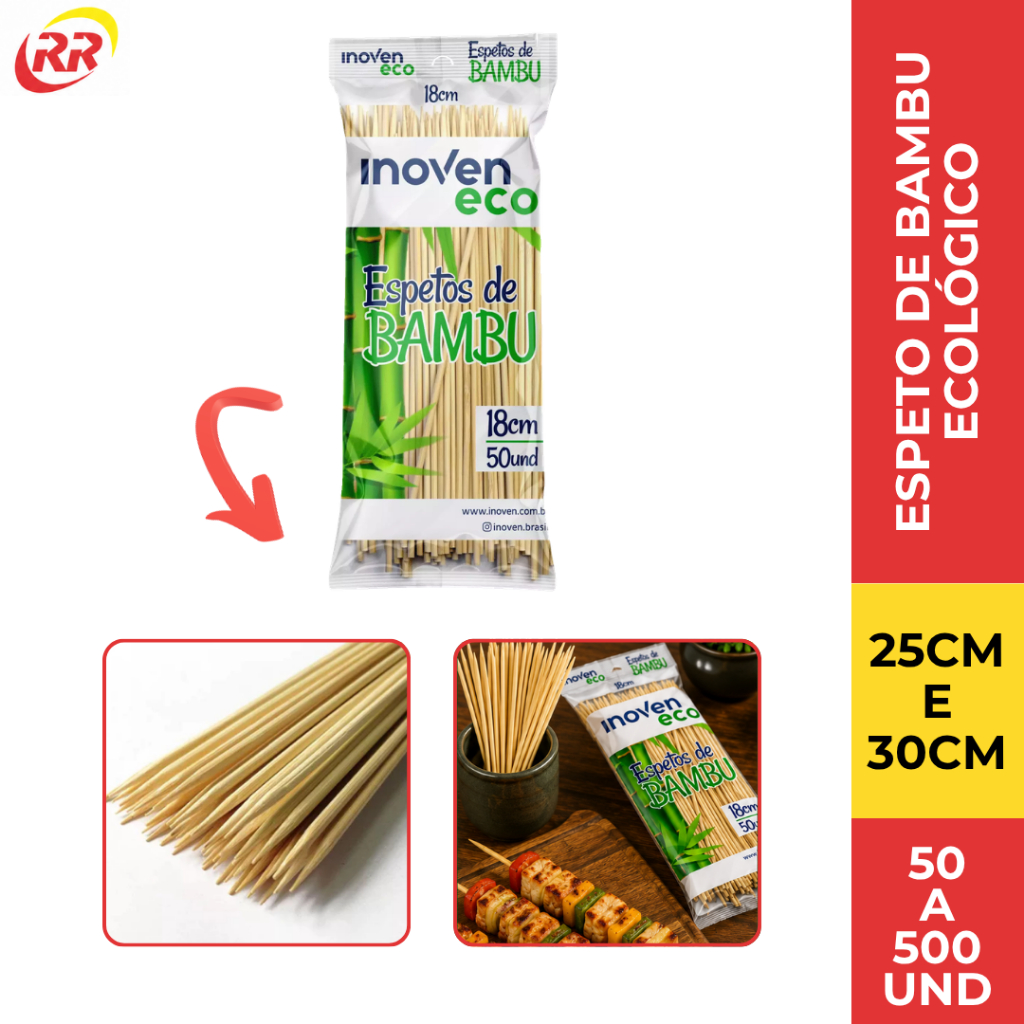 Espeto de Bambu Inoven Para Churrasco Petiscos Espetinho Vários Tamanhos