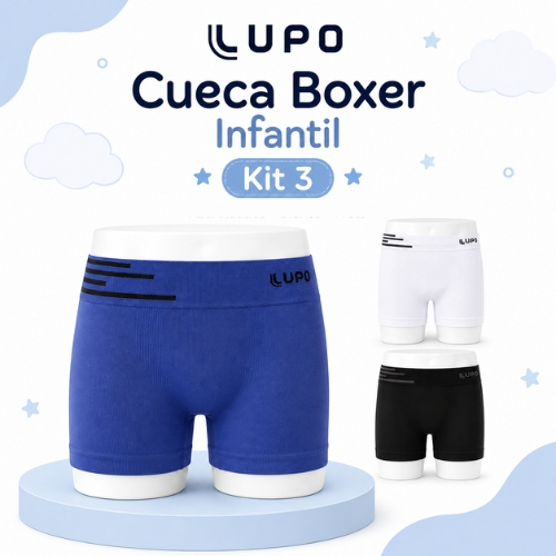 Kit 3 Cuecas Lupo Infantil Boxer Short Microfibra Original Confortável Presente Dia Das Crianças