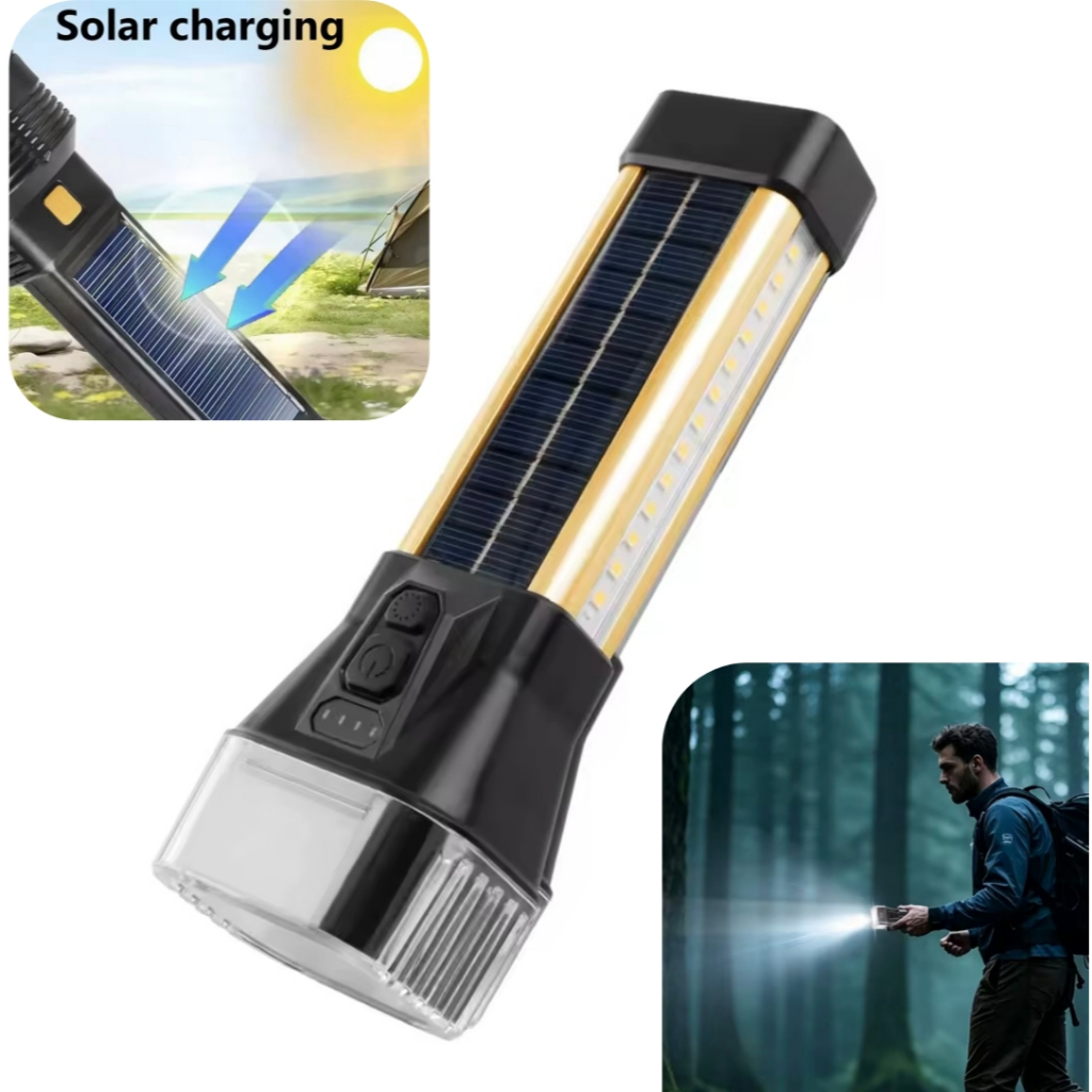 LANTERNA SOLAR RECARREGÁVEL MULTIFUNCIONAL 3 in 1 iluminacao Para Aventura Survive