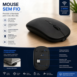 Mouse Sem Fio Bluetooth RGB 1600 dpi - (Cores Sortidas)