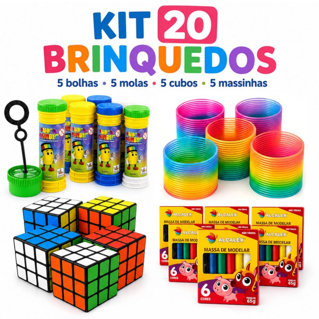 Kit Lembrancinha p/ Aniversário Infantil 20 Brinquedos Sacolinha Surpresa Divertida e Barata