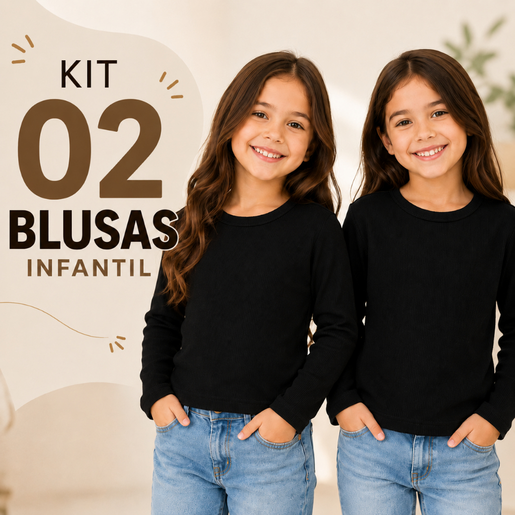 Blusa manga longa Infantil Menina Kit com 2 Roupa de Frio para Criança Inverno
