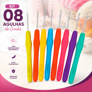 Kit 08 Agulha Barbante Para Crochê Profissional Cabo Macio Soft - 8 Peças