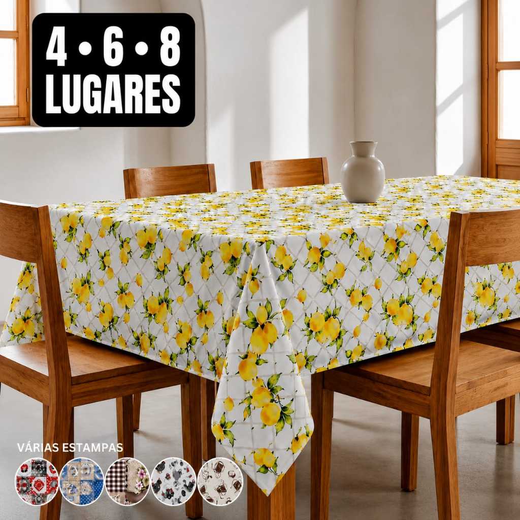 Toalha De Mesa Oxford Premium Quadrada 4 Lugares Retangular 6 8 Cadeiras Não Amassa Estampada Cozinha Sala Jantar