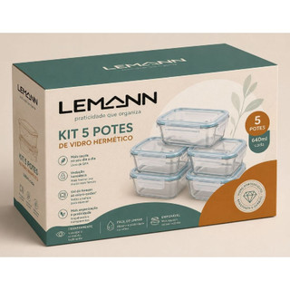 Kit 5 Potes De Vidro 640ml Marmita Hermético Borossilicato Freezer Fitness Forno Micro-on…