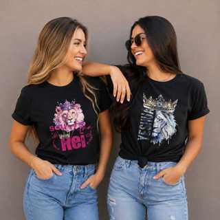 Kit 2 Camisetas Femininas Cristãs Gospel Estampadas Premium 100% Algodão Leão Jesus Evangélica