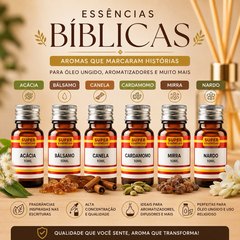 Essência Bíblica Premium 10ml para Óleo Ungido, Aromatizadores, Difusores e Perfumaria Religiosa