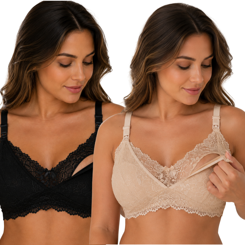 Kit 2 Sutiã Amamentação Feminino Renda Pós Parto Maternidade Abertura Frontal Gestante Moda Grávida