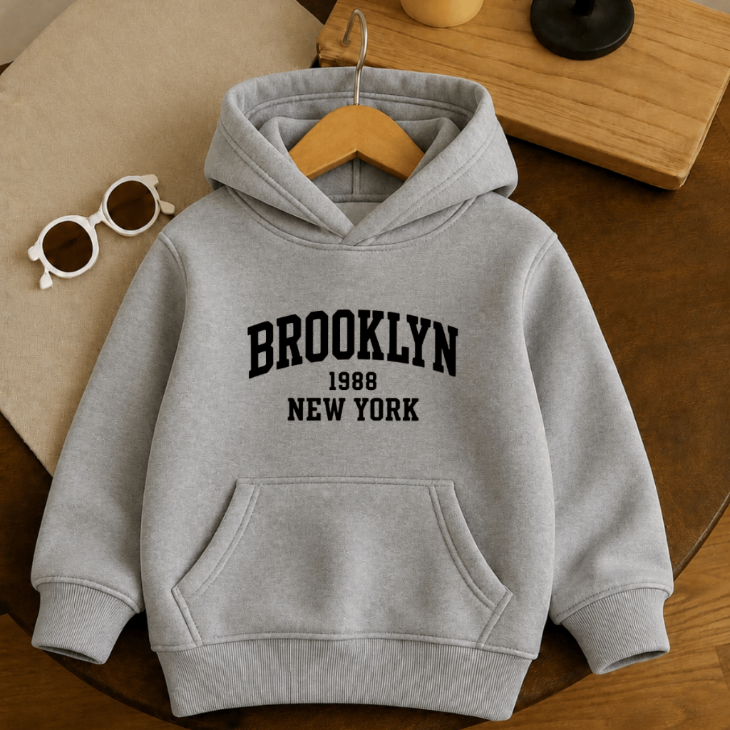 Moletom Canguru Infantil Brooklyn  com Capuz Unissex Flanelado 2 Ao 12 Algodão