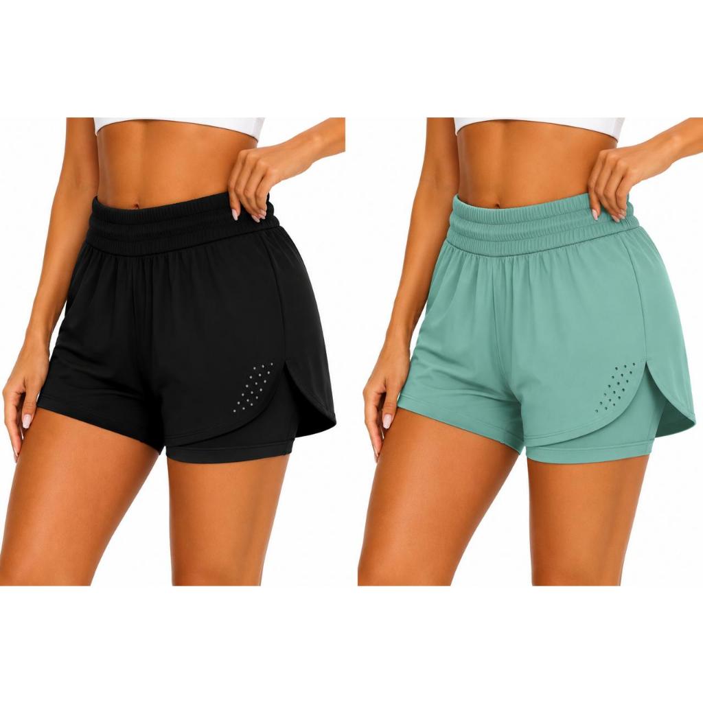 Short Feminino Fitness Duplo Cintura Alta Academia Corrida Caminhada Treino  Confortável