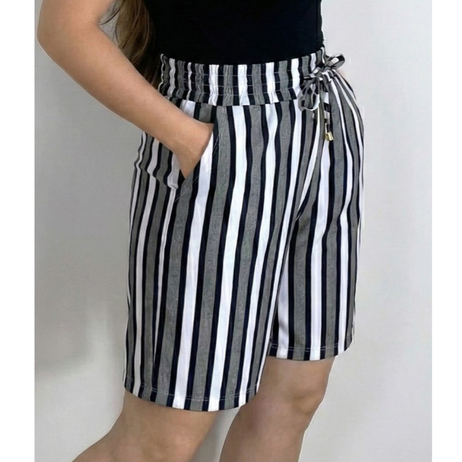 Bermuda Feminina em Liganet Listrada Casual Leve e Confortável | M ao G3
