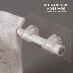 Kit Ganchos Adesivos Suporte Varão Cortina Acessórios Fácil Instalação