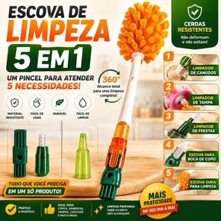 Escova de Limpeza 5 em 1 para Copos Garrafas Canudos Escova Multiuso para Copo Squeeze Mamadeira