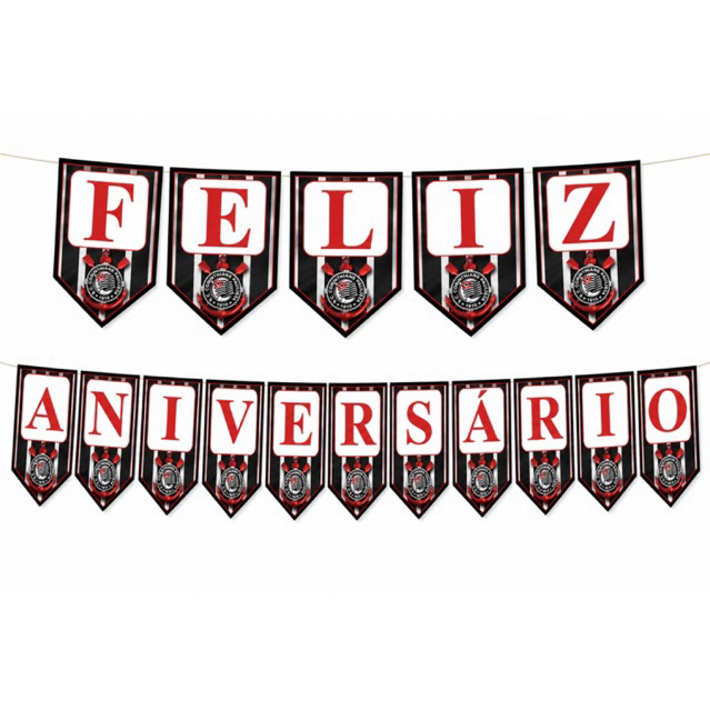 Faixa Bandeirola Decorativa Feliz Aniversário Time de Futebol | Fazemos Qualquer Time