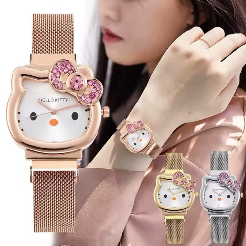 Relógio Hello Kitty em Metal | Pulseira Magnética Ajustável em Aço
